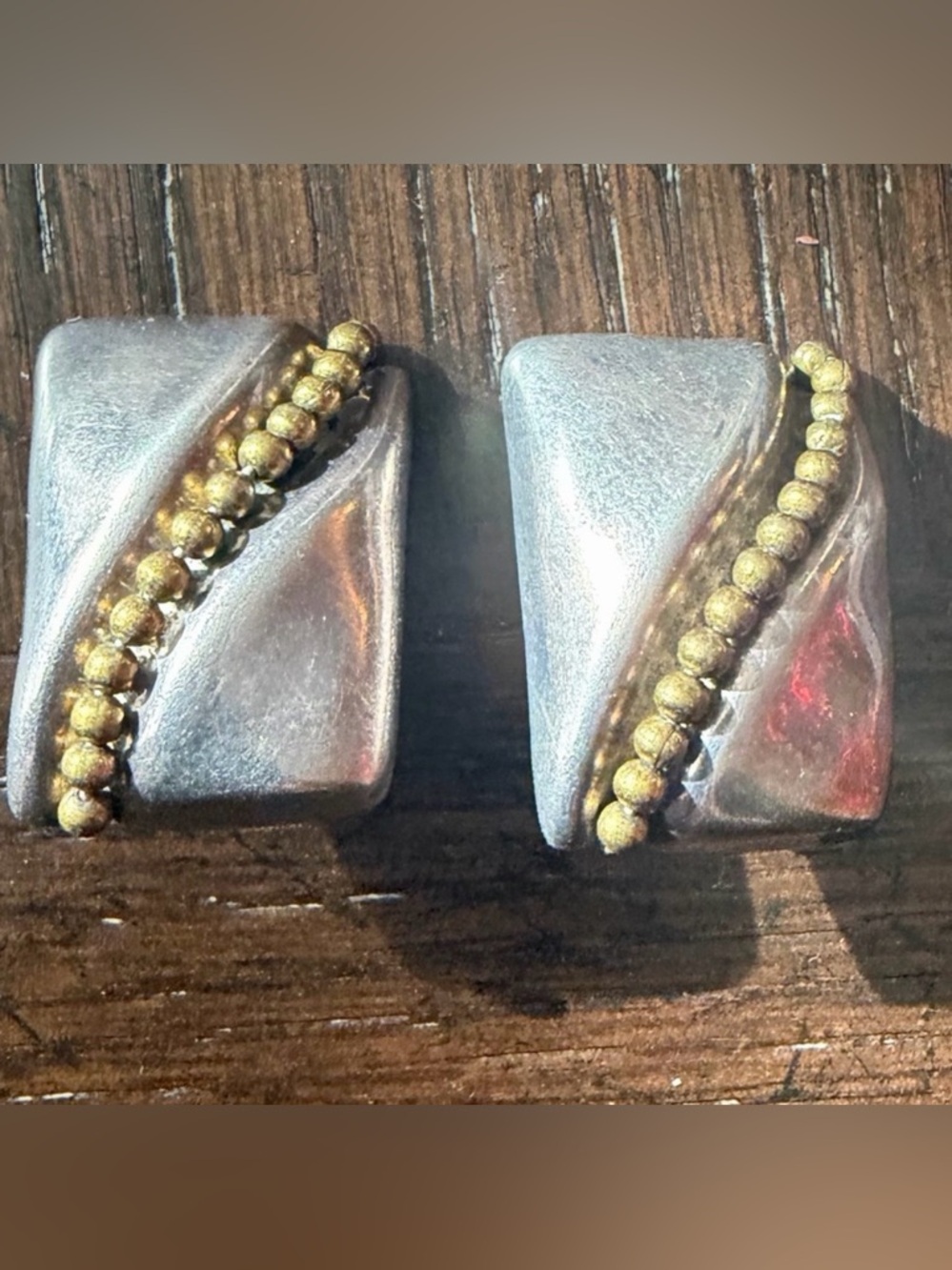 Vintage Sterling Silver and Brass Clip Earrings